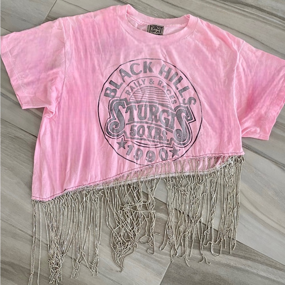 NWOT Furst of A Kind Rhinestone Fringe Sturgis T Shirt